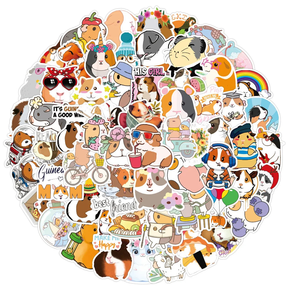 50PCS cartoon cute little pet hamster decorative style graffiti stickers, personalized, fashionable and creative trend DIY exquisite decorative decal cups, helmets, skateboard popular sticker toys