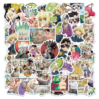 50 pieces of new cartoon and anime stone wood graffiti stickers, personalized DIY laptop suitcase personalized decoration waterproof detachable sticker toys