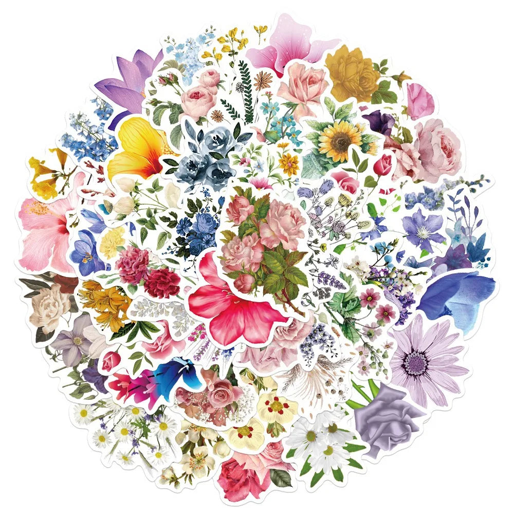 50PCS   Cartoon Beautiful Flower Stickers Stickers Refrigerator Computer Mobile Phone Water Cup Graffiti Stickers