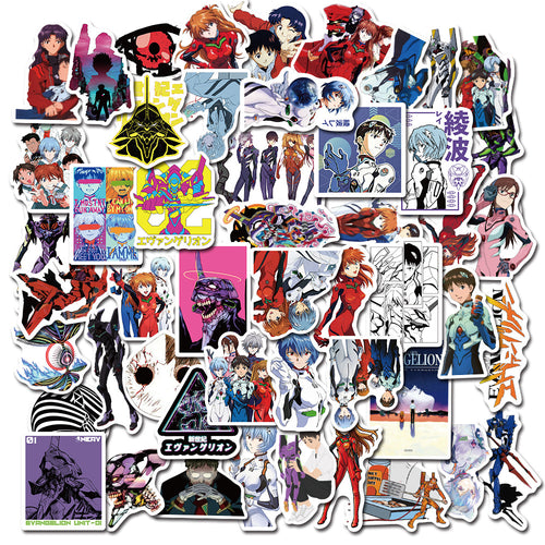 50PCS Evangelion (EVA) Inspired Stickers, Mecha & Angel Cartoon Doodles for Anime Fans and Tech Decals