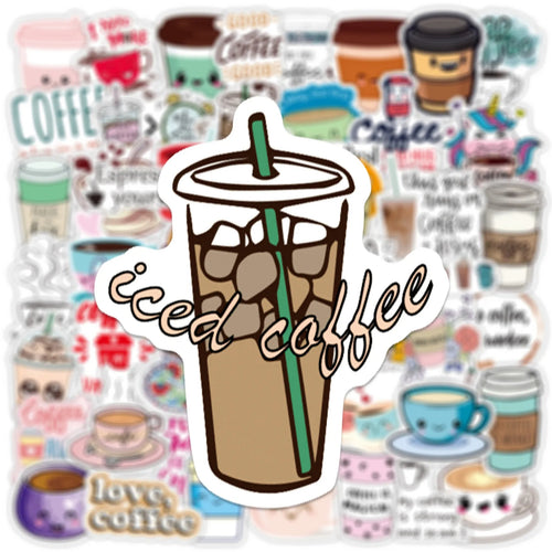 50PCS Coffee Cute Cartoon Graffiti Stickers Suitcase Laptop Helmet PVC Custom Waterproof Decorative Stickers
