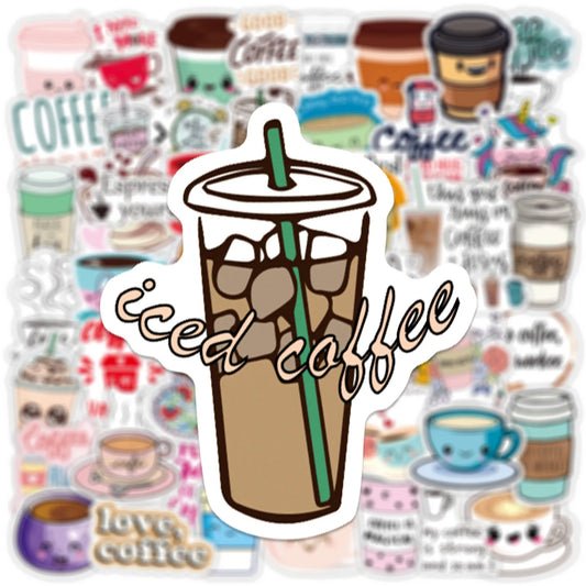 50PCS Coffee Cute Cartoon Graffiti Stickers Suitcase Laptop Helmet PVC Custom Waterproof Decorative Stickers