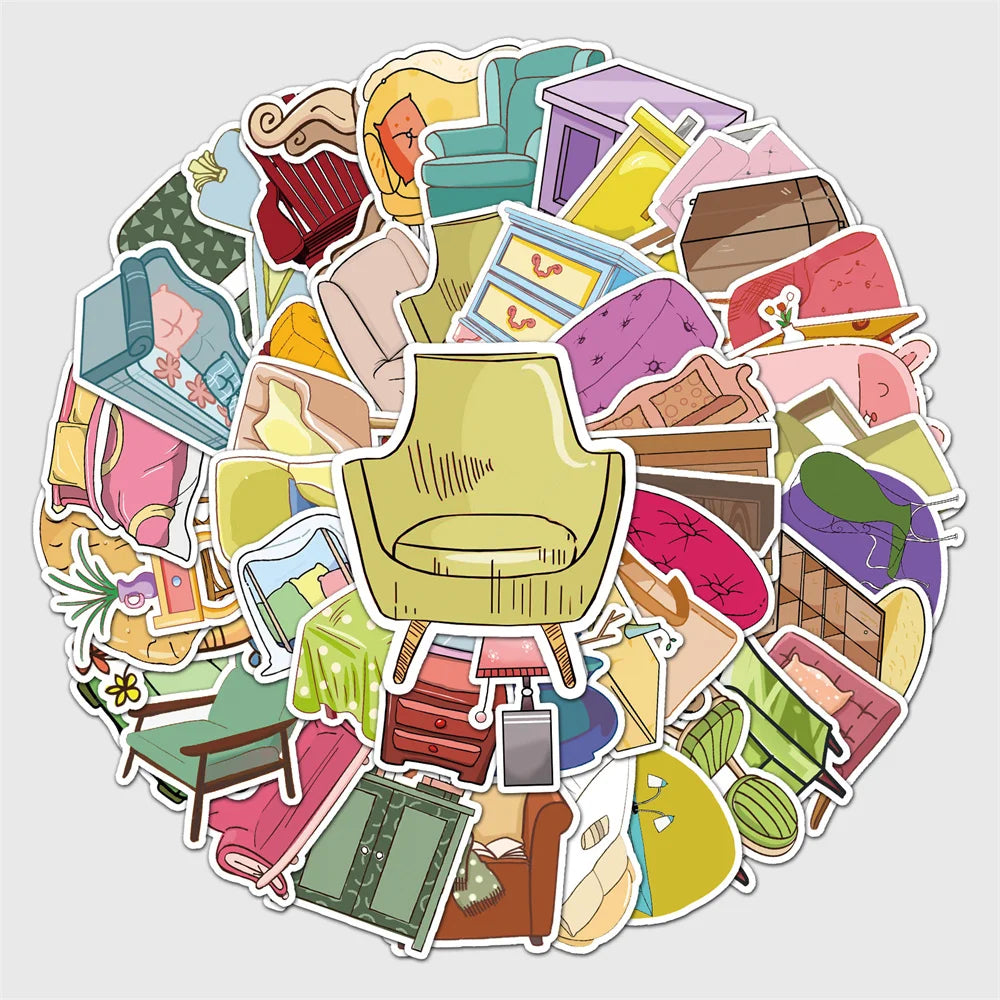 50PCS furniture graffiti stickers cartoon small fresh ins wind stickers DIY skateboard water cup luggage stickers
