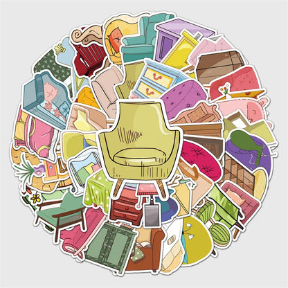 50PCS furniture graffiti stickers cartoon small fresh ins wind stickers DIY skateboard water cup luggage stickers