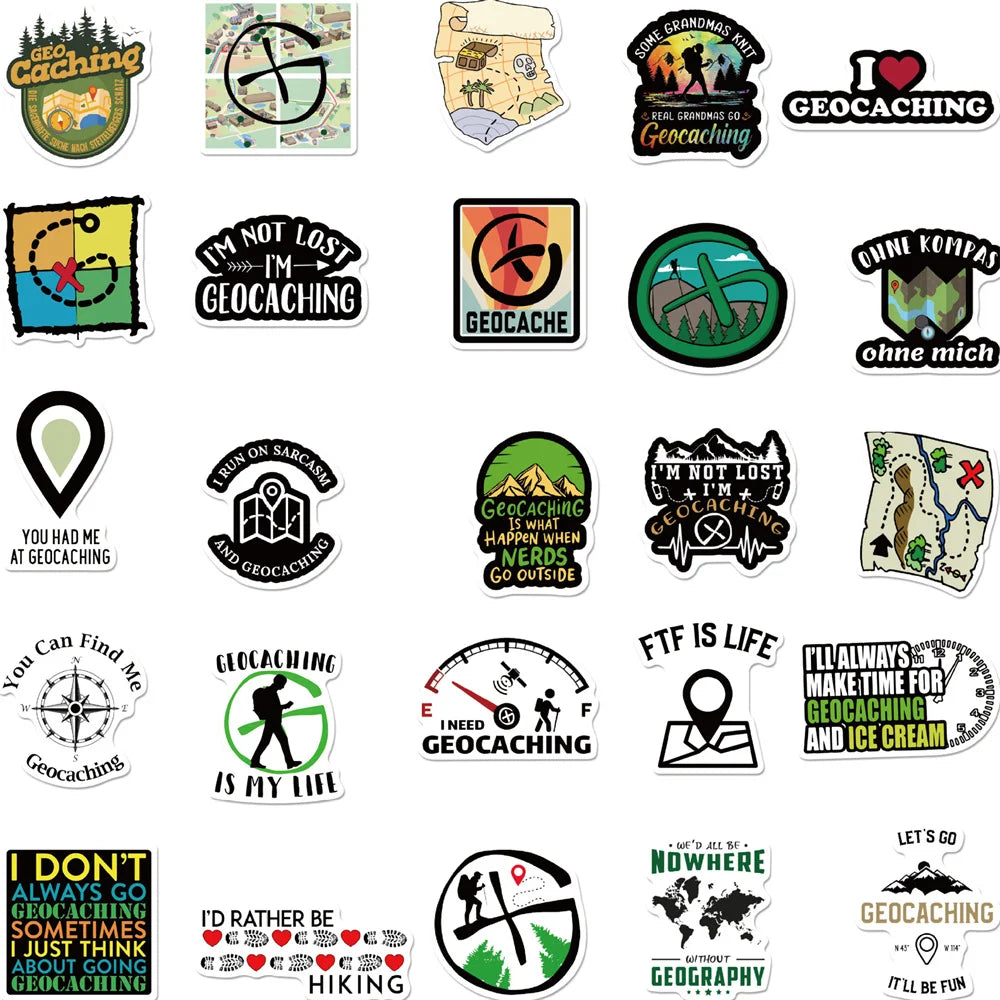 50PCS Geocaching Series Geographic Graffiti Waterproof Sticker Suitcase Notebook Refrigerator Skateboard WaterCup