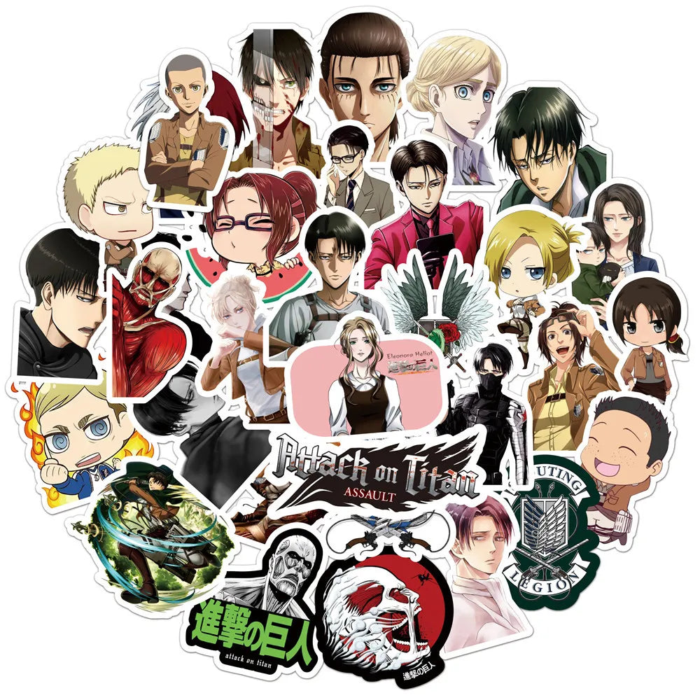 50PCS Anime Attacking Giant Graffiti Helmet Sticker Notebook Guitar Skateboard Mobile Toy Cartoon PVC Sticker