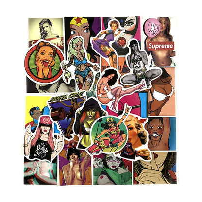 50PCS/ Anime Teasing Sexy Beauty Stickers Laptop Skateboard Guitar Refrigerator Waterproof Decorative Stickers