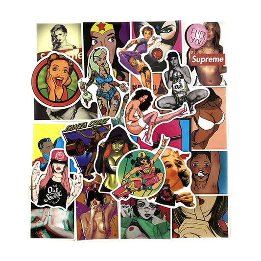 50PCS/ Anime Teasing Sexy Beauty Stickers Laptop Skateboard Guitar Refrigerator Waterproof Decorative Stickers