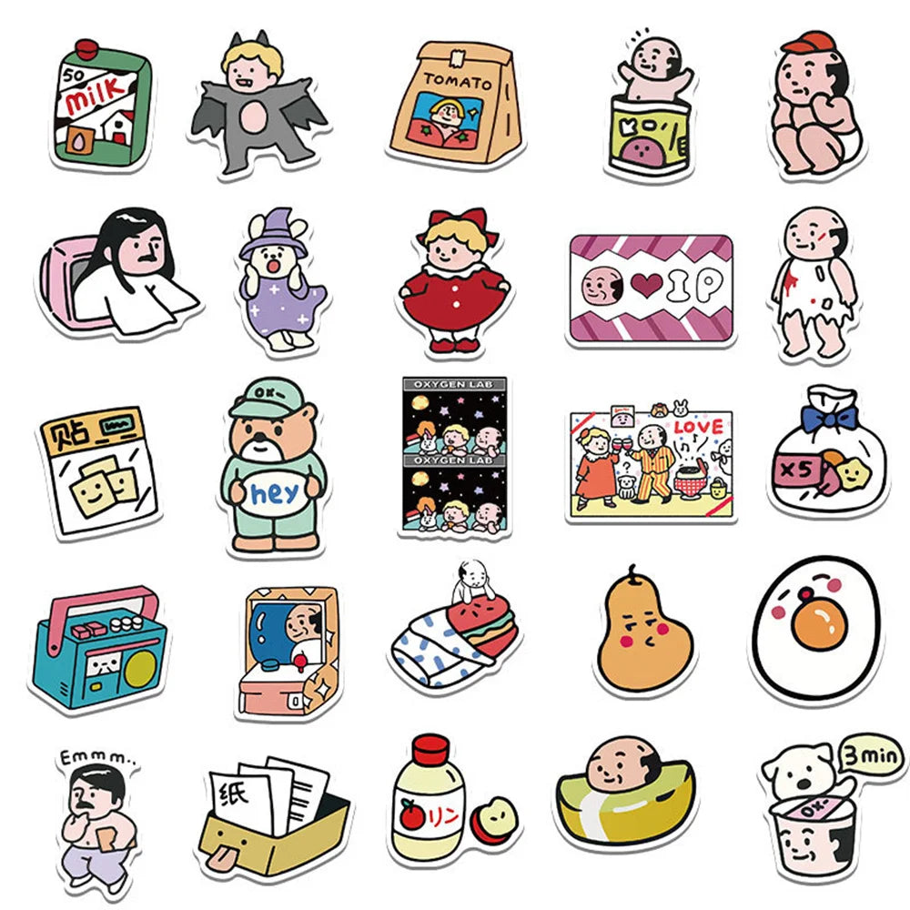 50PCS Art Illustration Popular Creative Cartoon Oxygen Lab Series Decorative Style Graffiti Stickers Personalised Fashion Creative DIY Exquisite Decorative Decals Suitable For Cups, Helmets, Skateboards Popular Stickers Toys