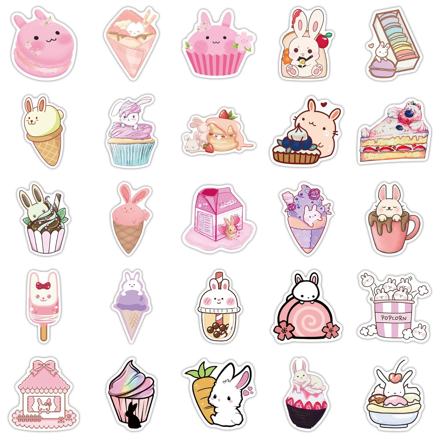 50PCS Pink Dessert Rabbit Stickers Cartoon Graffiti Cute Notebook Water Cup Body Helmet Decoration Stickers