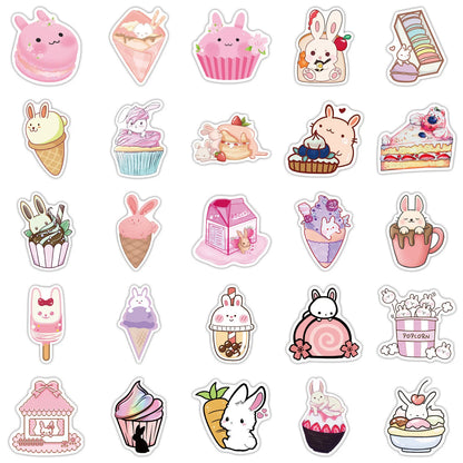 50PCS Pink Dessert Rabbit Stickers Cartoon Graffiti Cute Notebook Water Cup Body Helmet Decoration Stickers