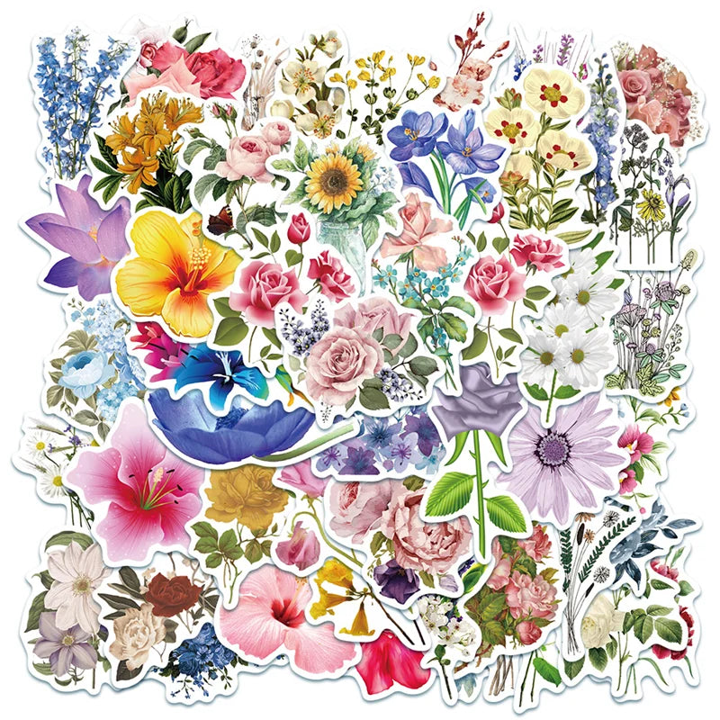 50PCS   Fresh Flowers Cartoon Girl Toy Laptop Mobile Phone Water Cup Refrigerator Luggage Home Decoration Sticker