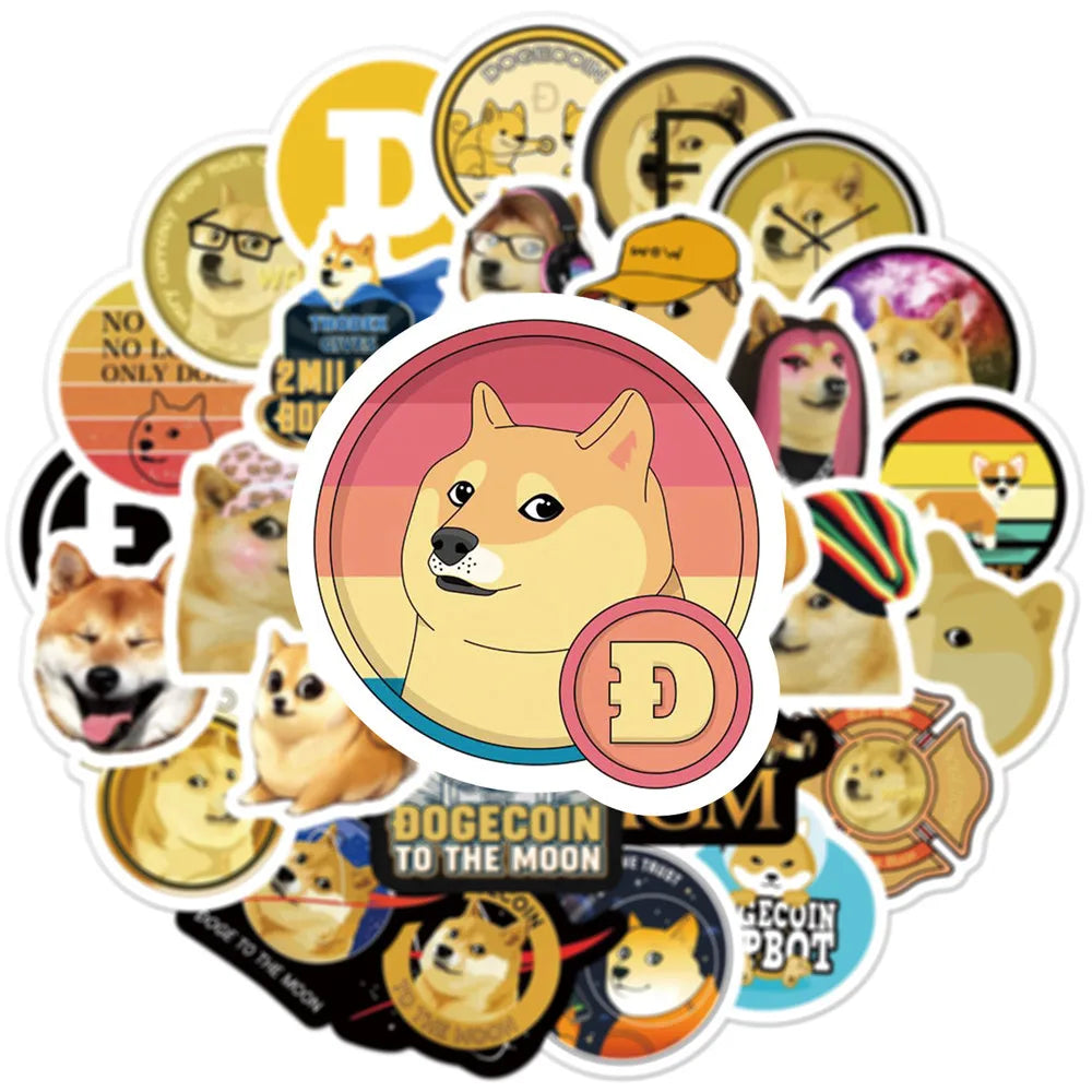 50PCS New Dogecoin Graffiti Sticker Luggage Car Computer Water Cup Guitar PVC Sticker