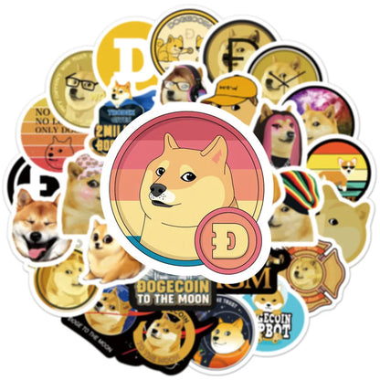50PCS New Dogecoin Graffiti Sticker Luggage Car Computer Water Cup Guitar PVC Sticker