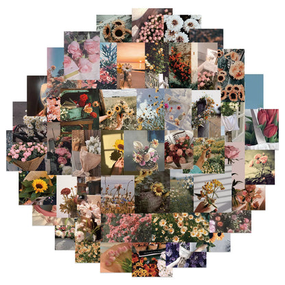 50pcs Retro Literature and Art Flower Graffiti Personalized DIY Decoration Phone Case Guitar Toy Sticker