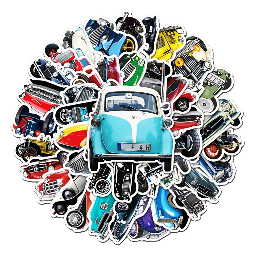 50PCS Nostalgic Classic Car Cartoon Personality Graffiti Waterproof Sticker Suitcase Notebook Refrigerator Helmet