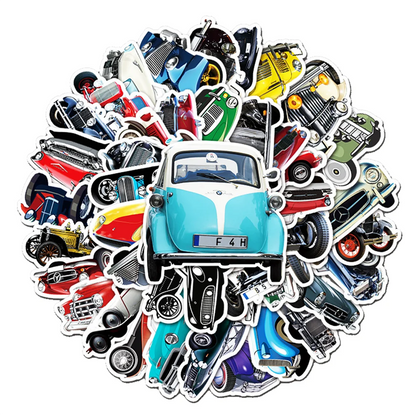 50PCS Nostalgic Classic Car Cartoon Personality Graffiti Waterproof Sticker Suitcase Notebook Refrigerator Helmet