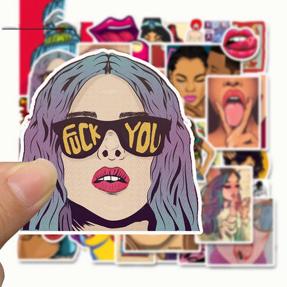 50 pieces of non-repetitive rock and hip-hop girl cartoon graffiti stickers, personalized DIY luggage, scooter, laptop, phone case waterproof decorative sticker toys