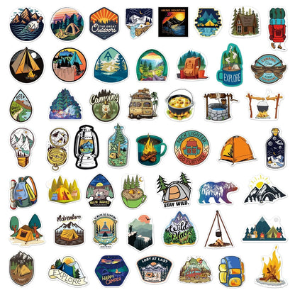 50 pieces of cartoon picnic camping decorative style graffiti stickers, personalized, fashionable and creative DIY exquisite decorative decal cups, helmets, skateboard popular sticker toys