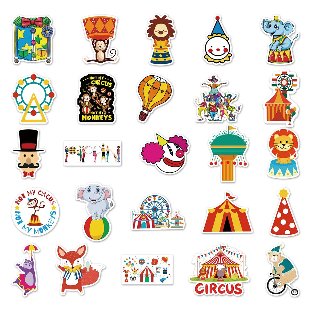 50PCS Circus Graffiti Sticker Cartoon Cute Paradise DIY Skateboard Water Cup Luggage Sticker