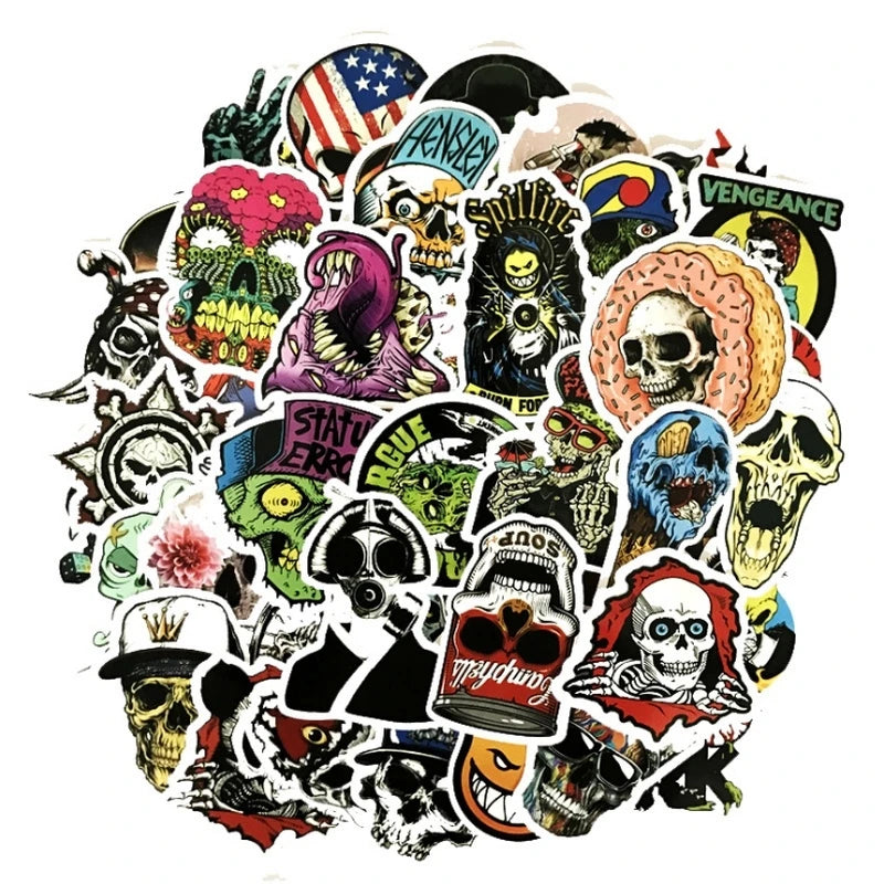 50 pieces of fire-breathing dark skull-style horror comic stickers, personalized DIY laptop, phone case, luggage, skateboard, bicycle decoration sticker toys