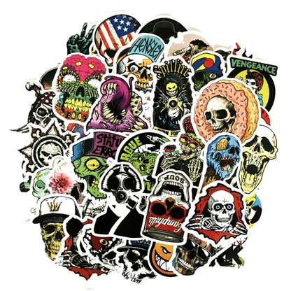 50 pieces of fire-breathing dark skull-style horror comic stickers, personalized DIY laptop, phone case, luggage, skateboard, bicycle decoration sticker toys