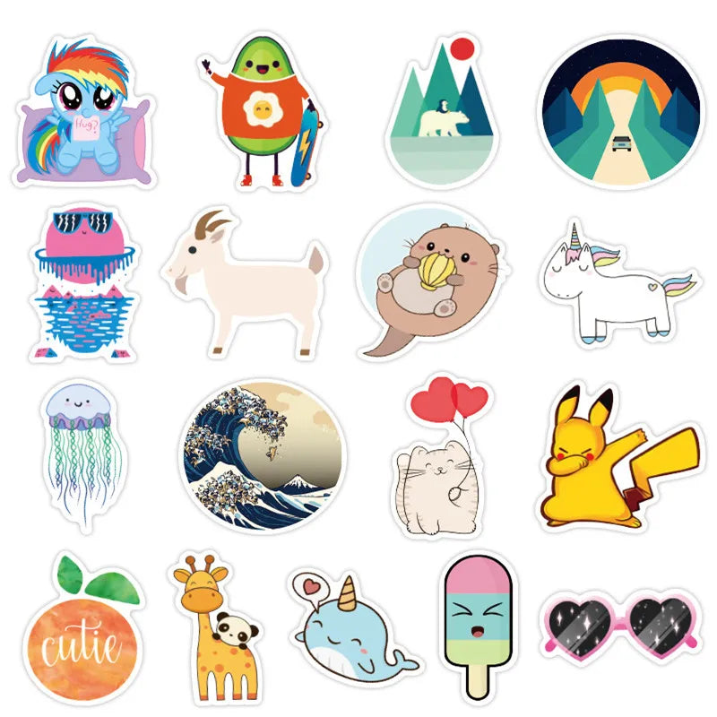 50 pieces of cute animal cartoon animation decorative style graffiti stickers, personalized, fashionable and creative DIY exquisite decorative decal cups, helmets, skateboard popular sticker toys