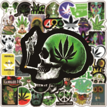 50PCS Green Hemp Leaf Graffiti Graffiti Laptop Guitar Motorcycle Luggage Skateboard Bike Waterproof Skull Sticker