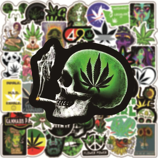50PCS Green Hemp Leaf Graffiti Graffiti Laptop Guitar Motorcycle Luggage Skateboard Bike Waterproof Skull Sticker