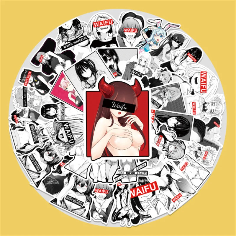 50PCS Girl Cartoon Sexy Graffiti Stickers Laptop Suitcase Waterproof Guitar Decoration Toys Wholesale