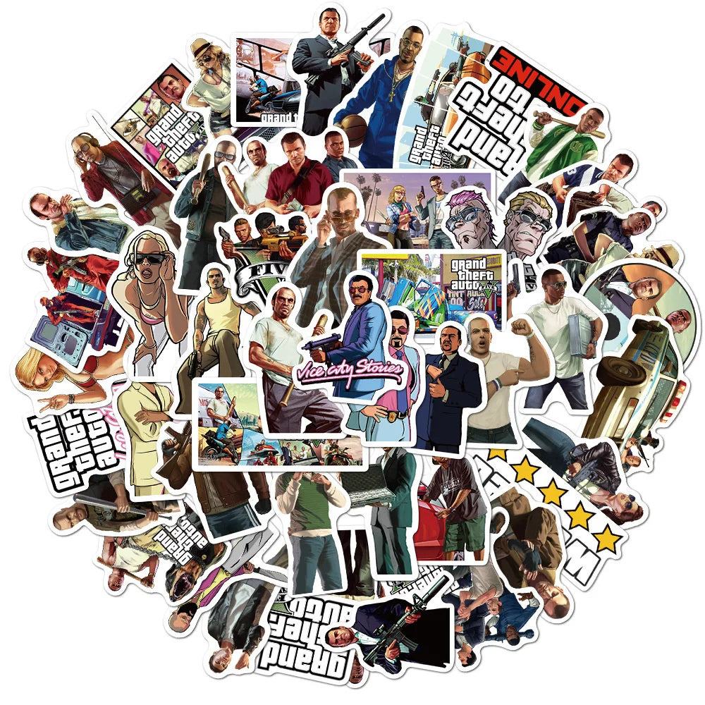 50PCS Action Game Grand Theft Auto Graffiti Waterproof Sticker Suitcase Notebook Skateboard Refrigerator WaterCup