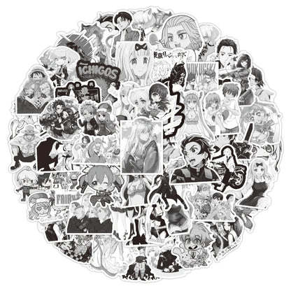 50PCS New Black and White Anime Graffiti Stickers Waterproof Luggage Laptop Scooter Water Cup Stickers