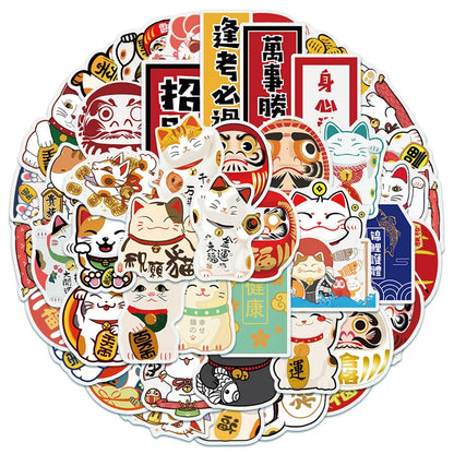 50PCS Cute Cartoon Lucky Cat Graffitinotebook's Toy Luggage Laptop Computer Mobile Phone Water Cup Refrigerator Stickers