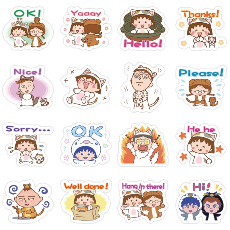 50PCS Cute Animation Character Cherry Maruko Comic Cartoon Doodle Notebook Waterproof Sticker Car Doodle