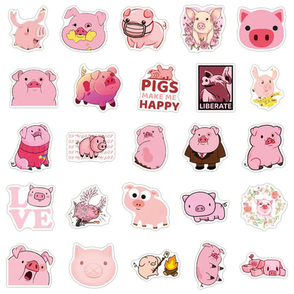 50 pieces of pink cute cartoon piglet decorative style graffiti stickers, personalized, fashionable and creative DIY exquisite decorative decal cups, helmets, skateboard popular sticker toys