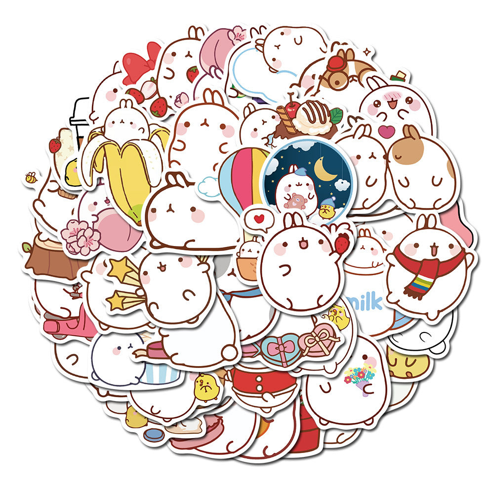 50PCS Cute Round Bunny Stickers - Circular Cartoon Decals for Planners, Laptops, Water Bottles & Kawaii Theme Gifts