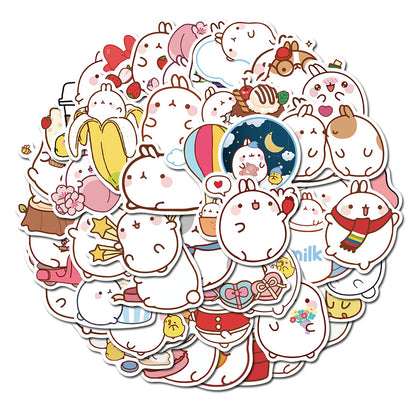 50PCS Cute Round Bunny Stickers - Circular Cartoon Decals for Planners, Laptops, Water Bottles & Kawaii Theme Gifts