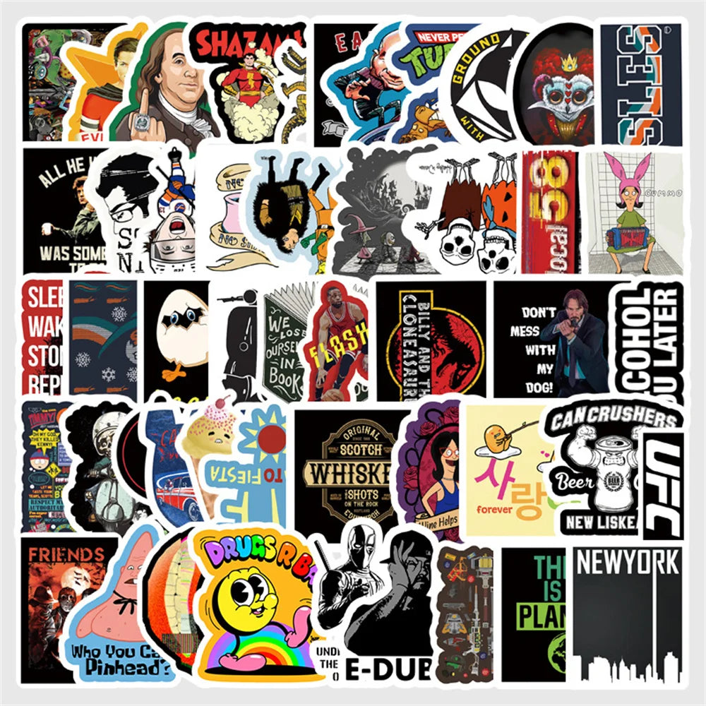 50PCS Cartoon Humor Funny Graffiti Laptop Guitar Motorcycle Luggage Skateboard Bike Waterproof Stickers