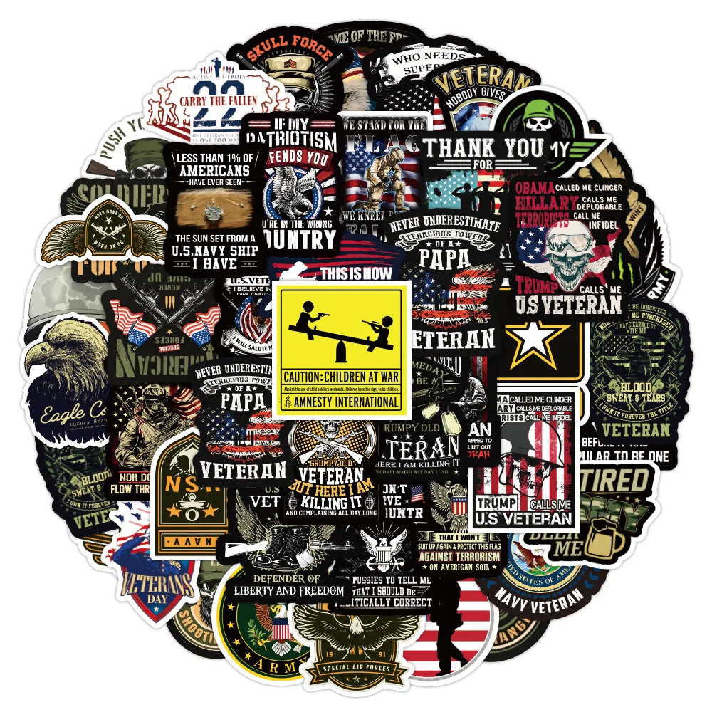 50PCS War Style Memorial Veterans Graffiti Stickers Personalized Skateboard Suitcase Mobile Phone Stickers