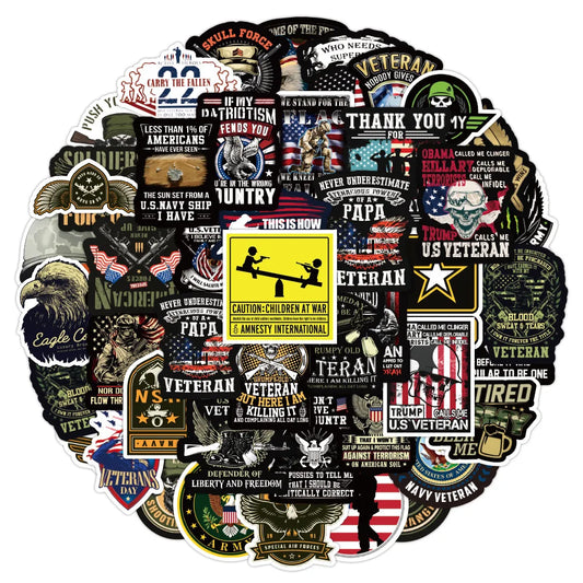 50PCS War Style Memorial Veterans Graffiti Stickers Personalized Skateboard Suitcase Mobile Phone Stickers