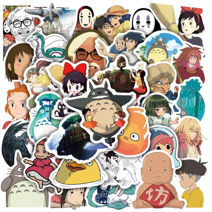 50PCS Hayao Miyazaki Anime Graffiti Waterproof Helmet Laptop Luggage Bike Skateboard Cartoon Cute PVC Sticker