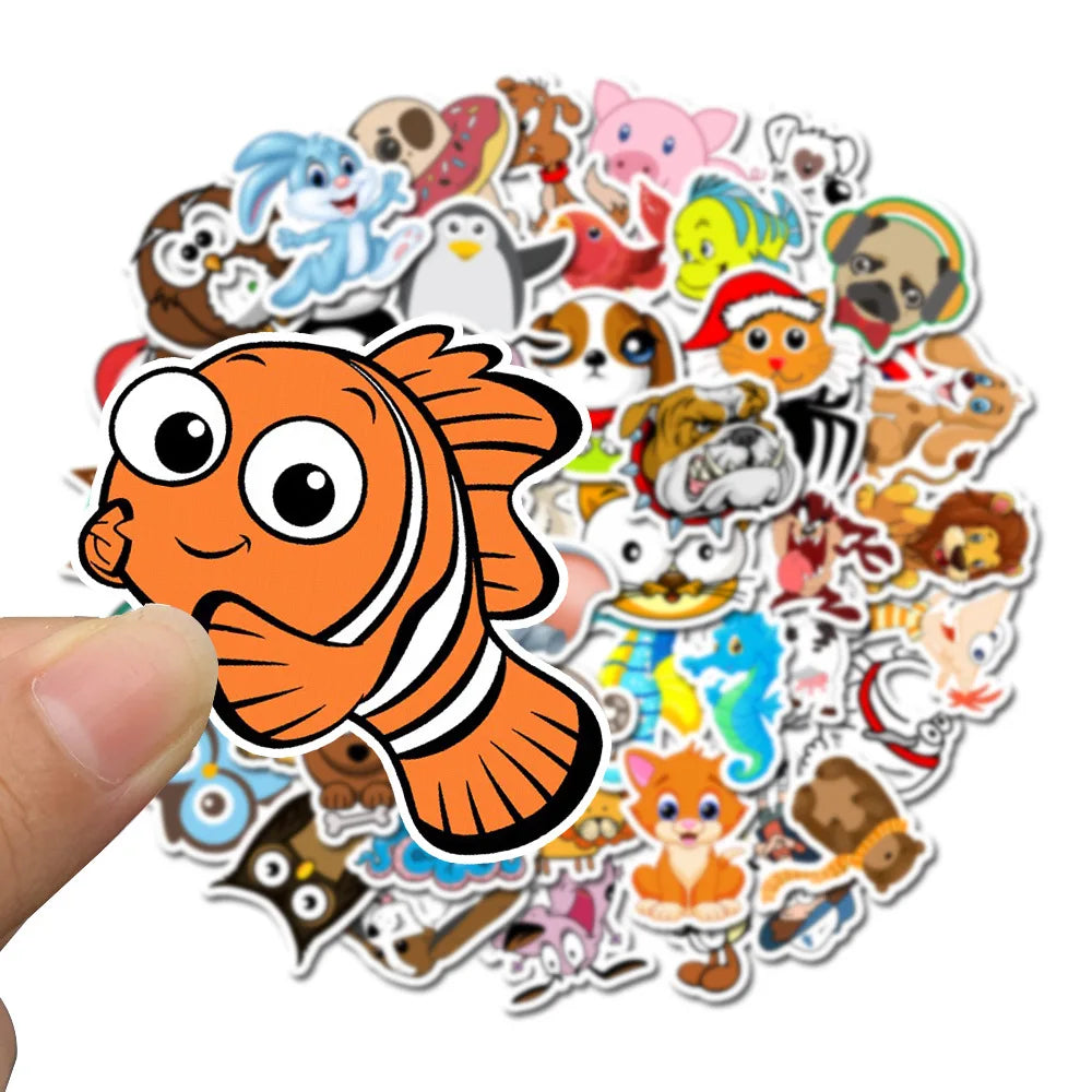 50PCS cartoon cute little animal series decorative style graffiti stickers, personalized, fashionable, creative and trendy DIY exquisite decorative decal cups, helmets, skateboard popular sticker toys
