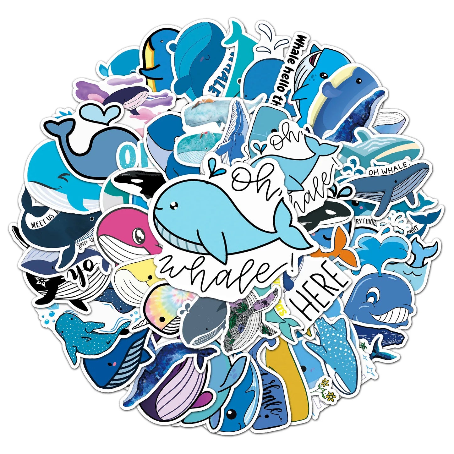 50pcs Popular Animation Whale Graffiti Decoration Luggage Compartment Waterproof Sticker