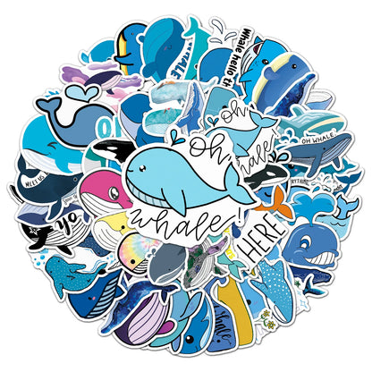 50pcs Popular Animation Whale Graffiti Decoration Luggage Compartment Waterproof Sticker