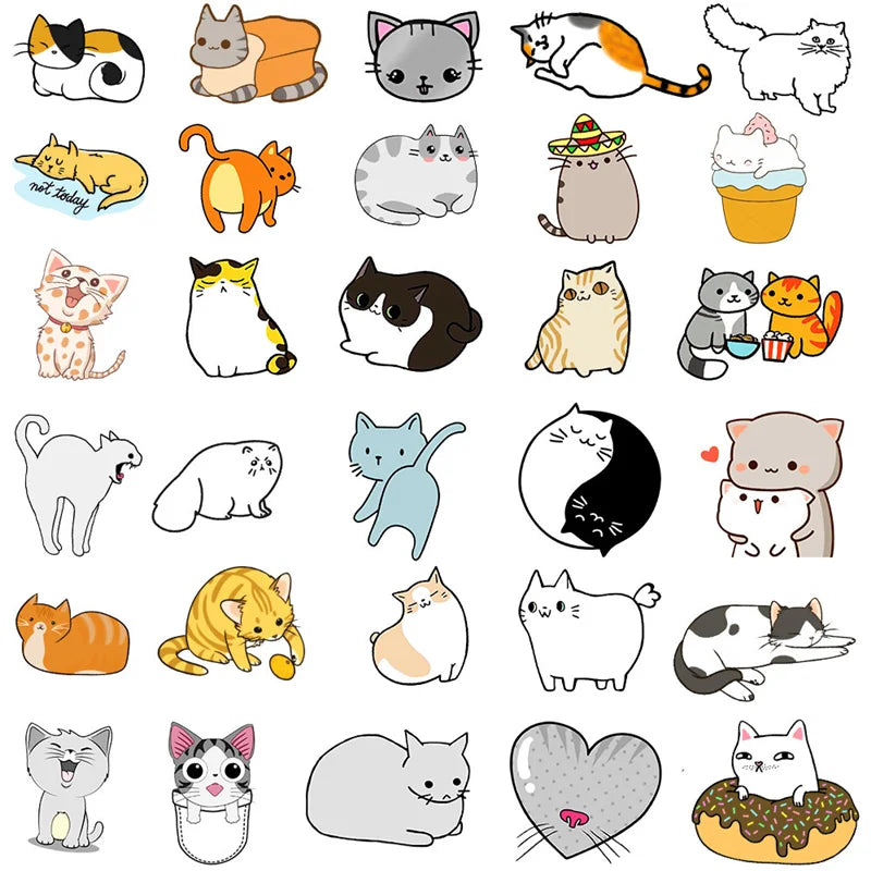 50PC   Cute Kitten Notebook Graffiti Stickers Mobile Phone Water Cup Car Helmet Refrigerator Motorcycle Stickers