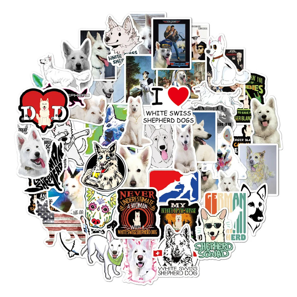50PCS White Swiss Shepherd Dog Graffiti Dog Sticker Guitar Fridge Luggage Guitar Toy Sticker