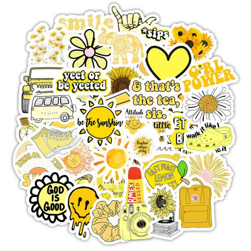 50PCS cartoon yellow flowers small fresh mobile phone computer water cup waterproof graffiti sticker decoration