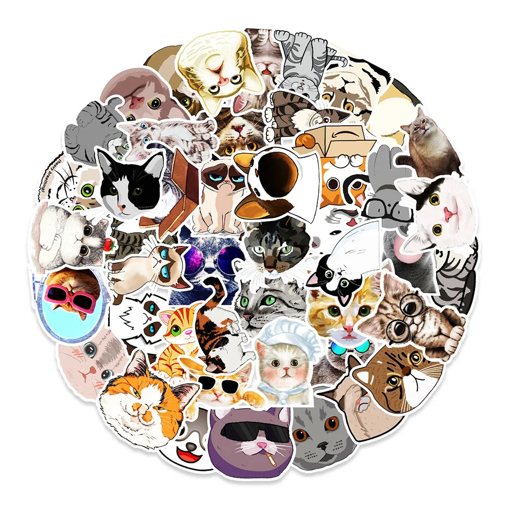 50pcs New Cute Kitten Expression Graffiti Sticker Waterproof Sticker
