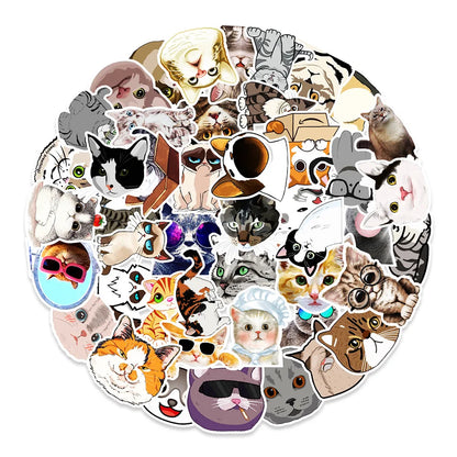 50pcs New Cute Kitten Expression Graffiti Sticker Waterproof Sticker