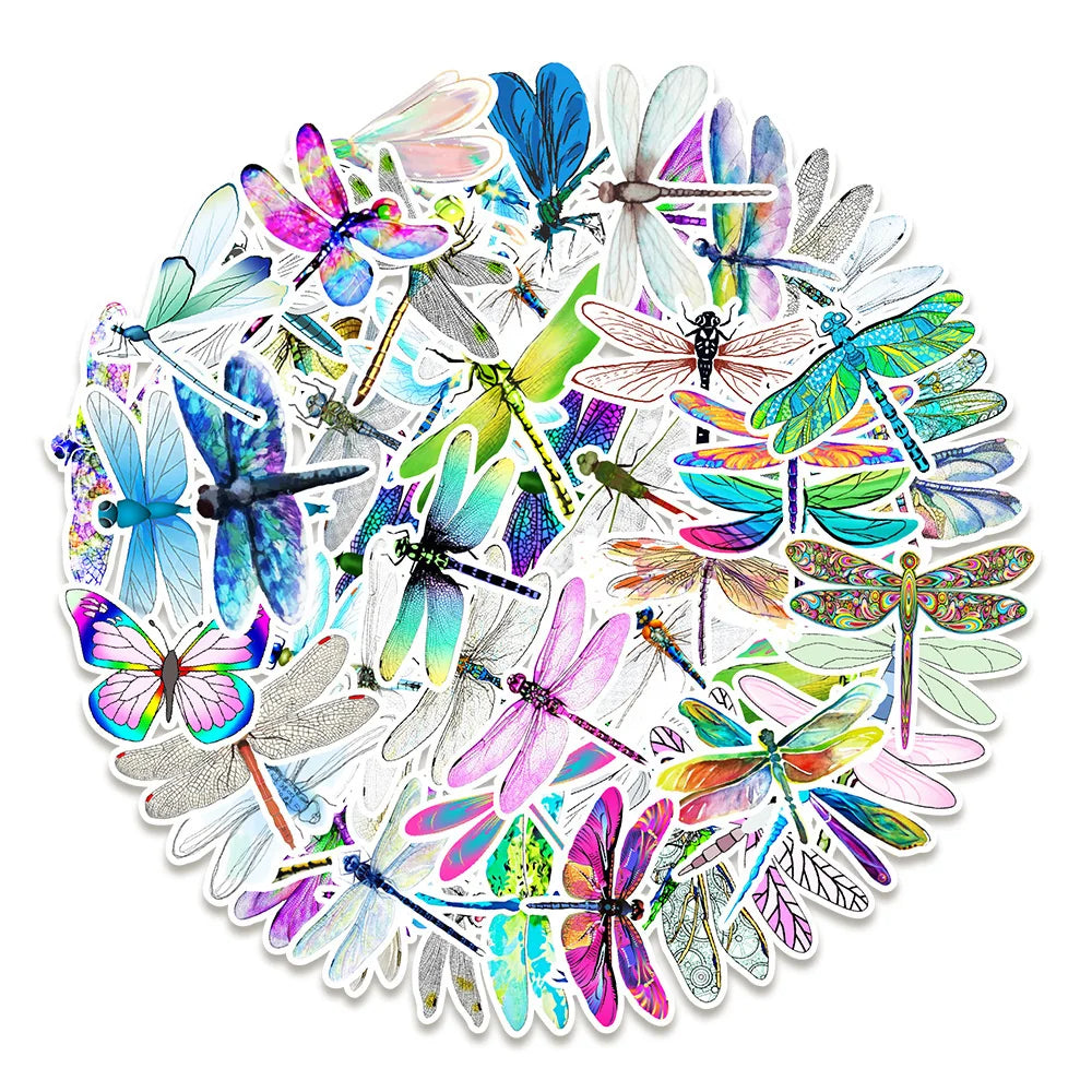 50PCS Summer Dragonfly Fresh Graffiti Decoration Computer Mobile Phone Water Cup Suitcase Waterproof Sticker